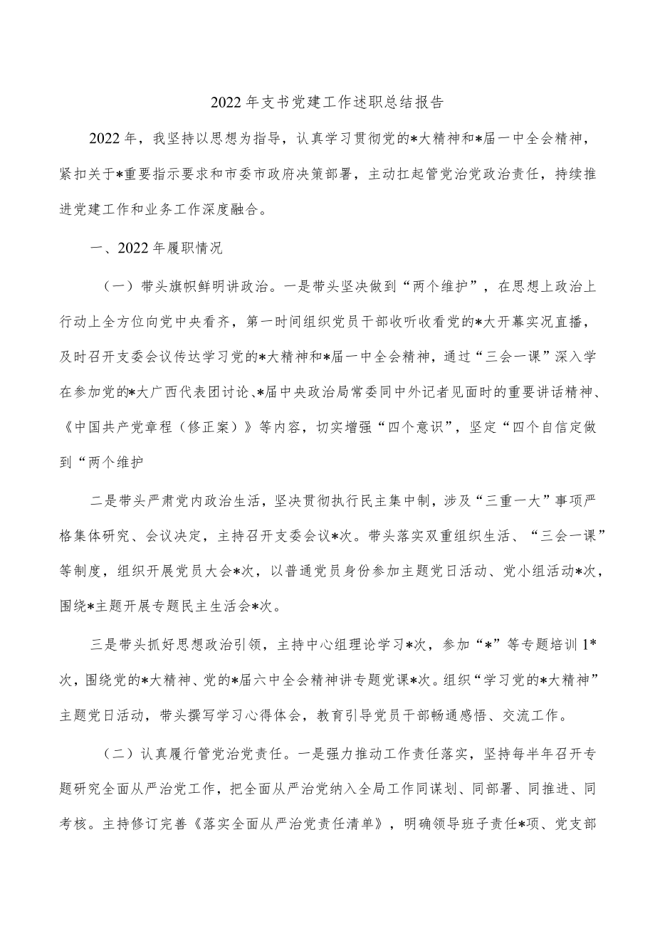 2022年支书党建工作述职总结报告.docx_第1页