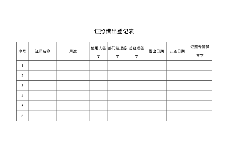 2022年《证照借出登记表》模板.docx_第1页