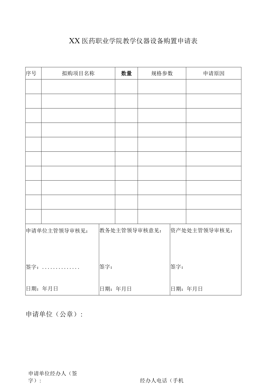 X医药职业学院教学仪器设备购置申请表.docx_第1页