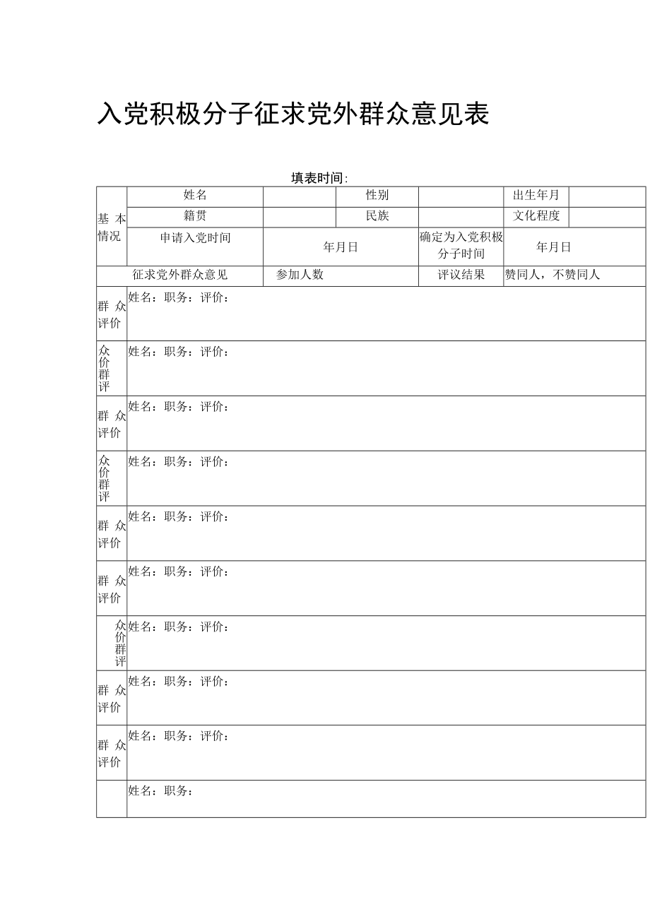 入党积极分子征求党外群众意见表.docx_第1页