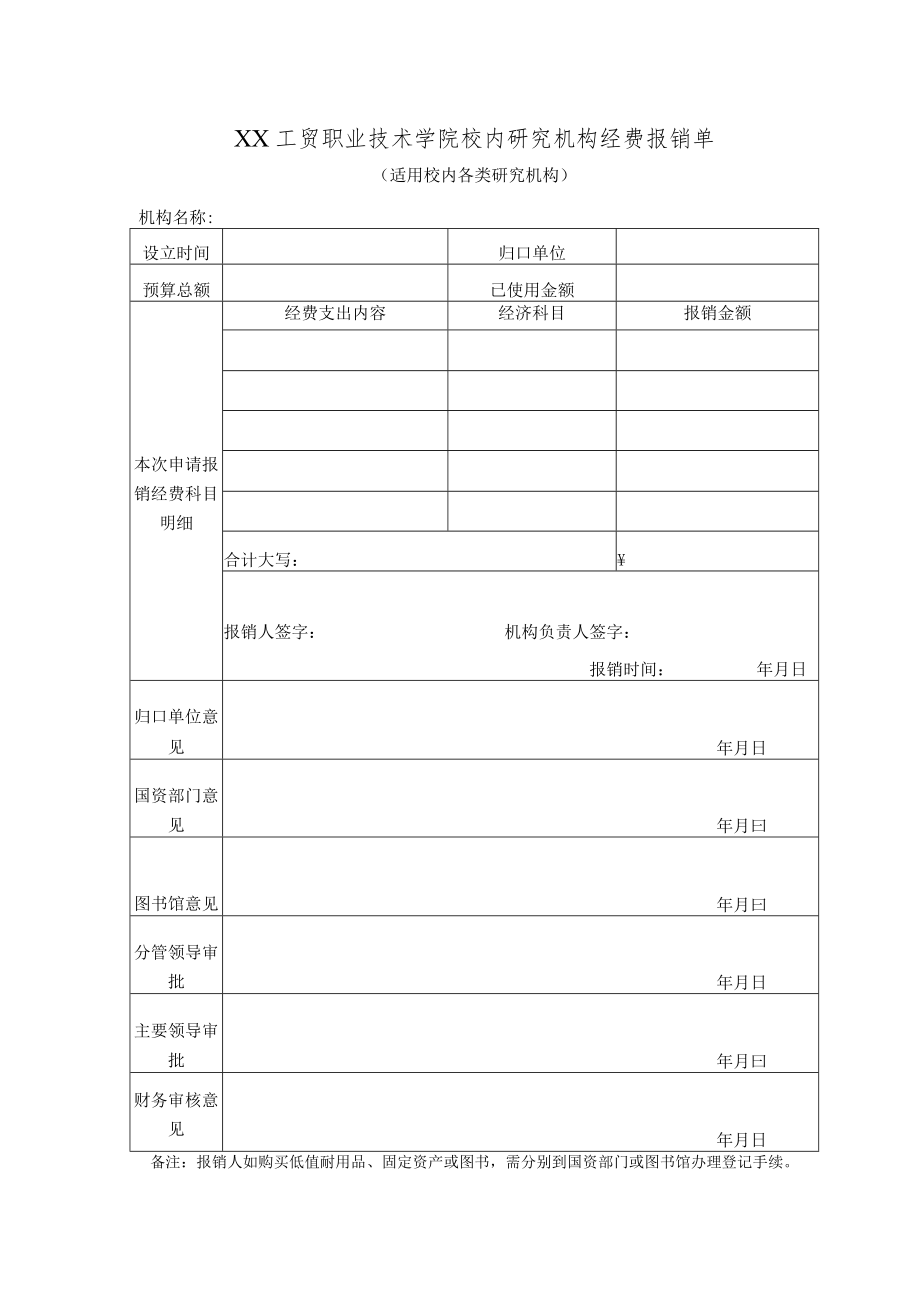 XX工贸职业技术学院校内研究机构经费报销单.docx_第1页