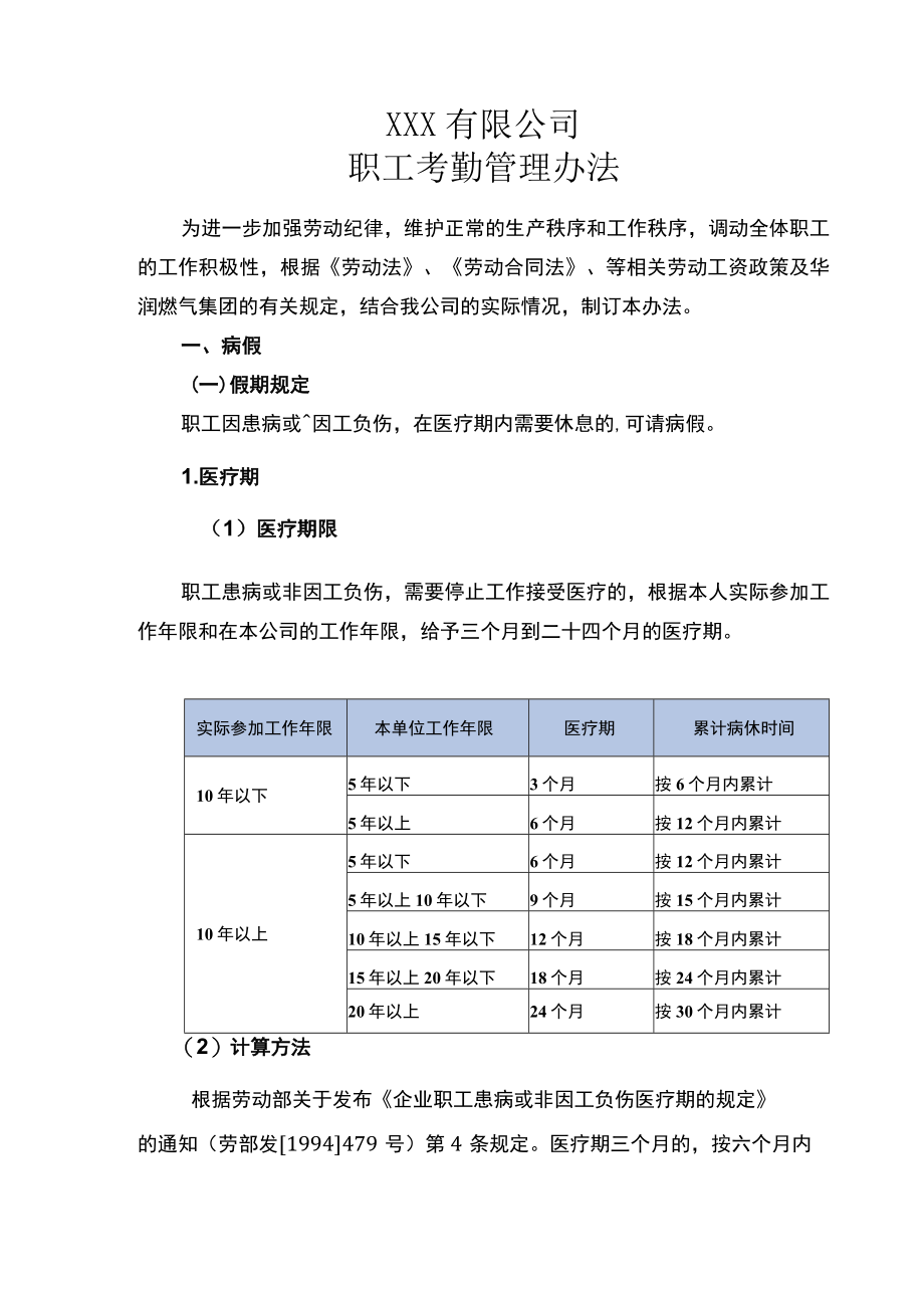 XXX有限公司职工考勤管理办法.docx_第1页