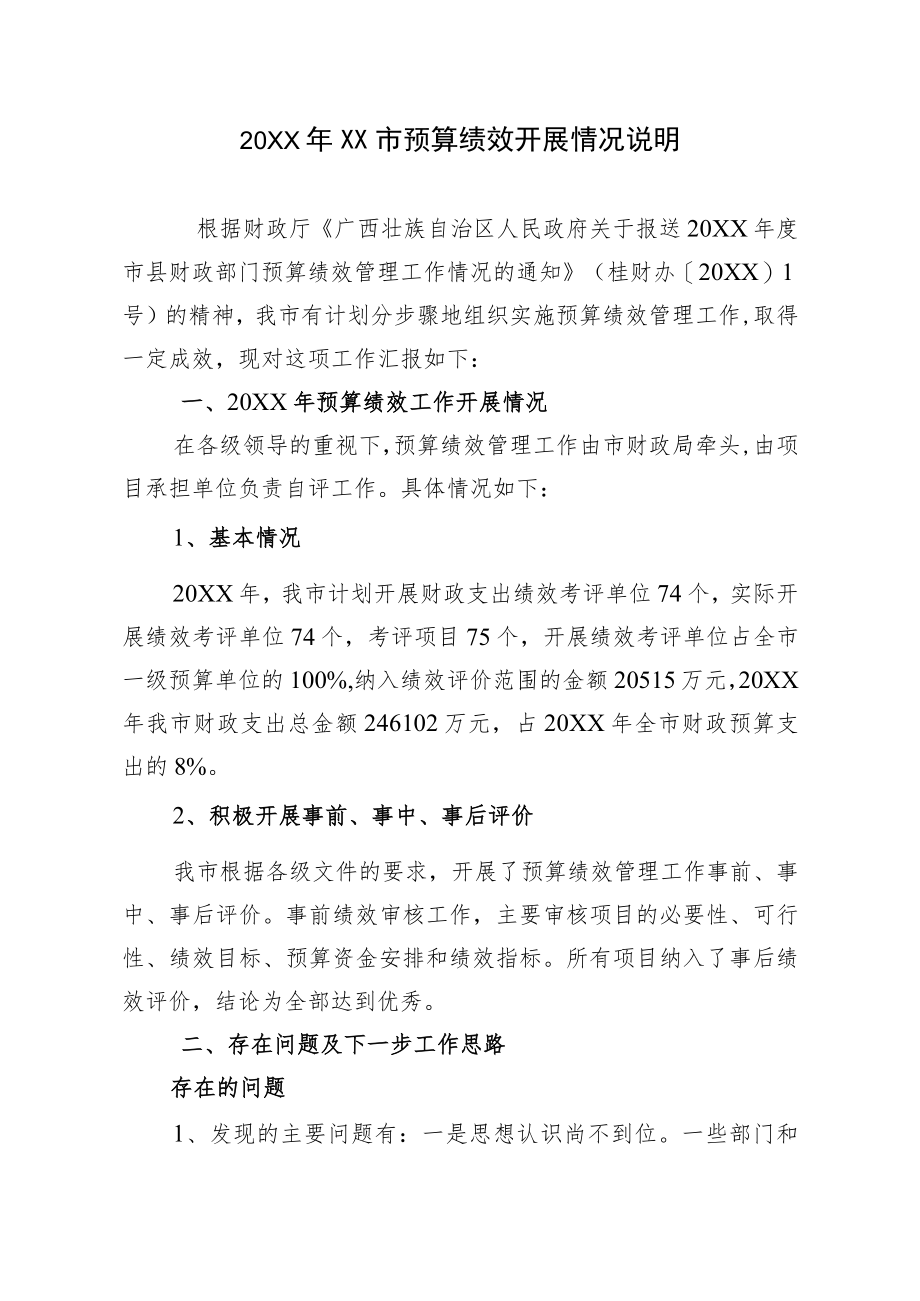 XX市预算绩效管理工作总结.docx_第1页