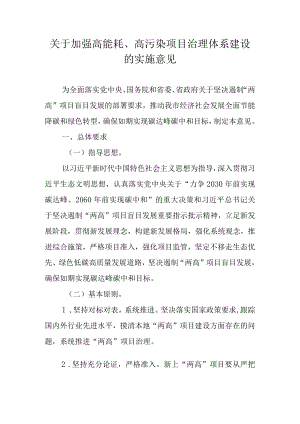 关于加强高能耗、高污染项目治理体系建设的实施意见.docx