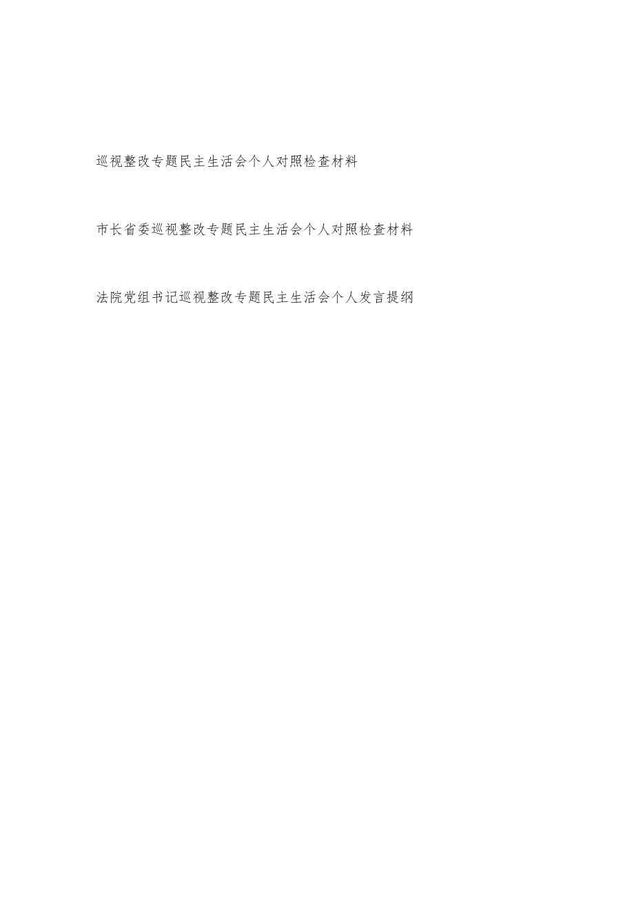 2022党员干部市长书记巡视整改专题民主生活会个人对照检查材料发言提纲3篇.docx_第1页