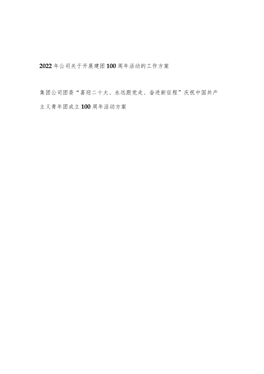 2022公司党委关于开展庆祝建团100周活动的工作实施方案.docx_第1页