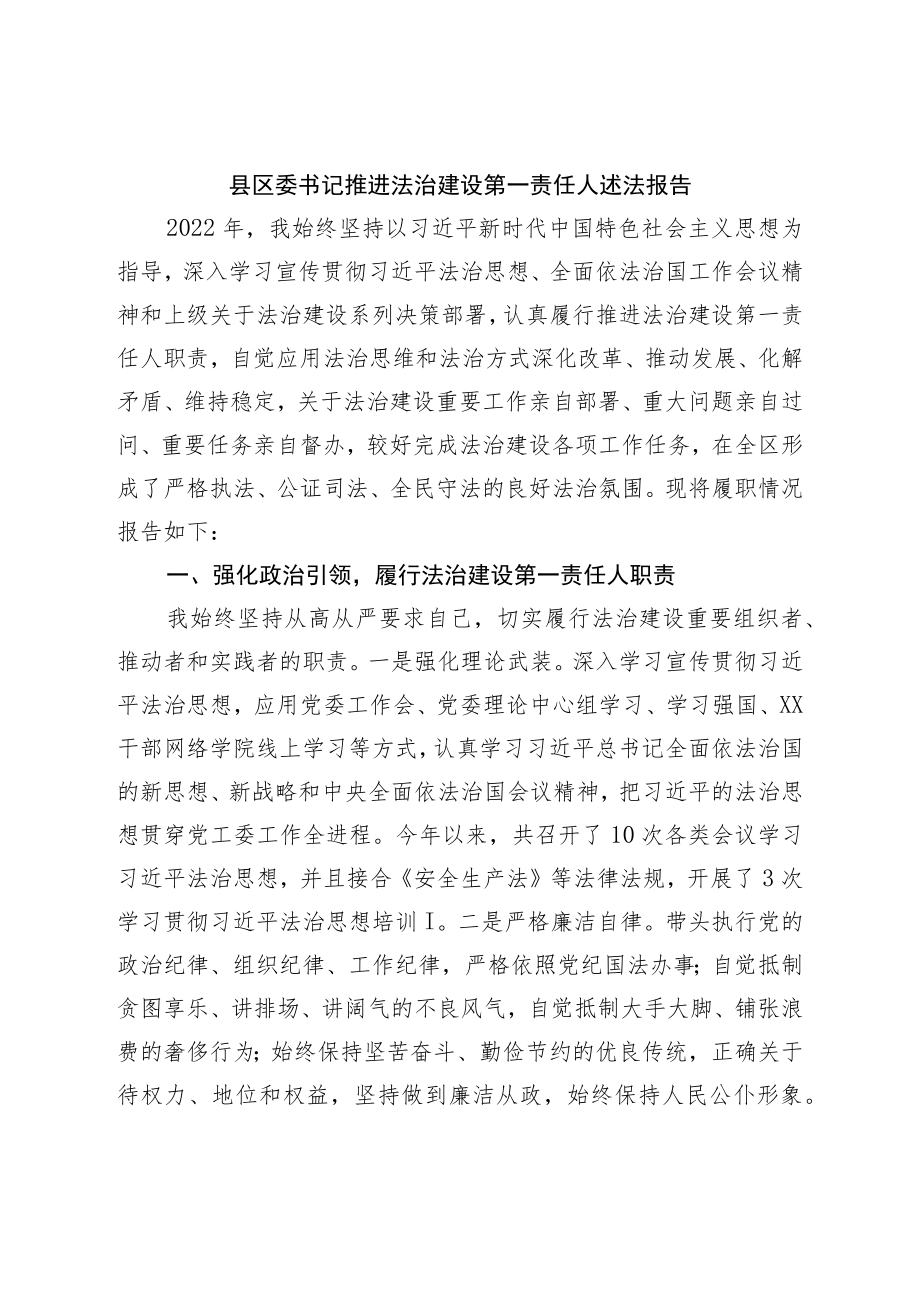 县区委书记推进法治建设第一责任人述法报告.docx_第1页