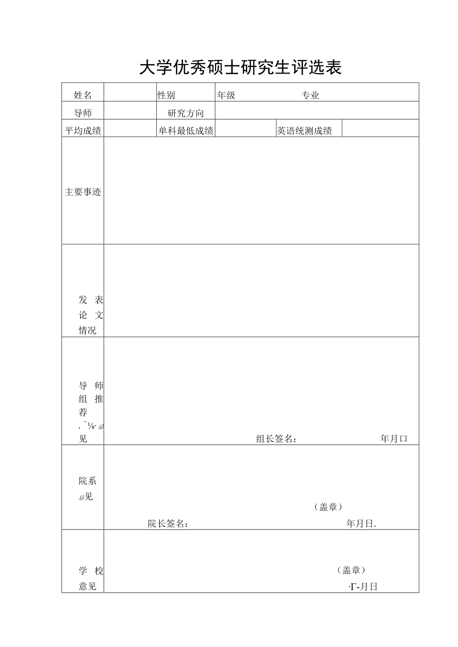 大学优秀硕士研究生评选表.docx_第1页