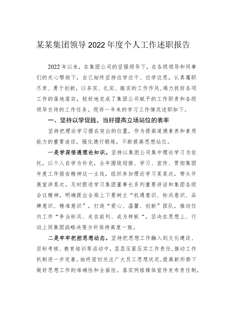 某某集团领导2022年度个人工作述职报告.docx_第1页