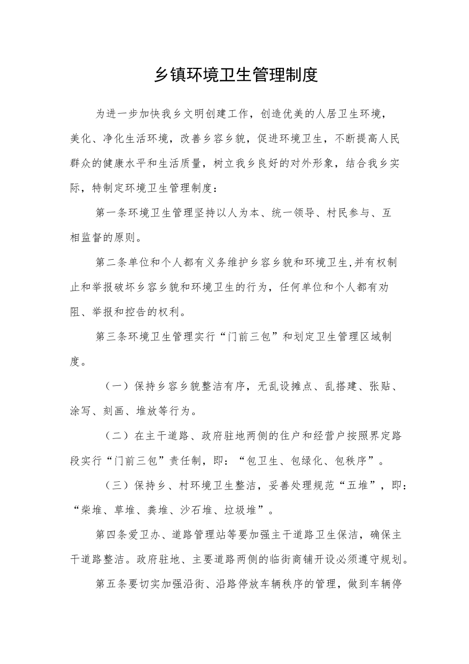 乡镇环境卫生管理制度.docx_第1页