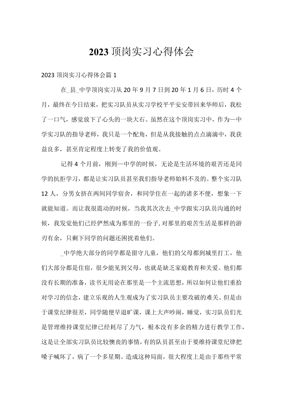 2023顶岗实习心得体会.docx_第1页