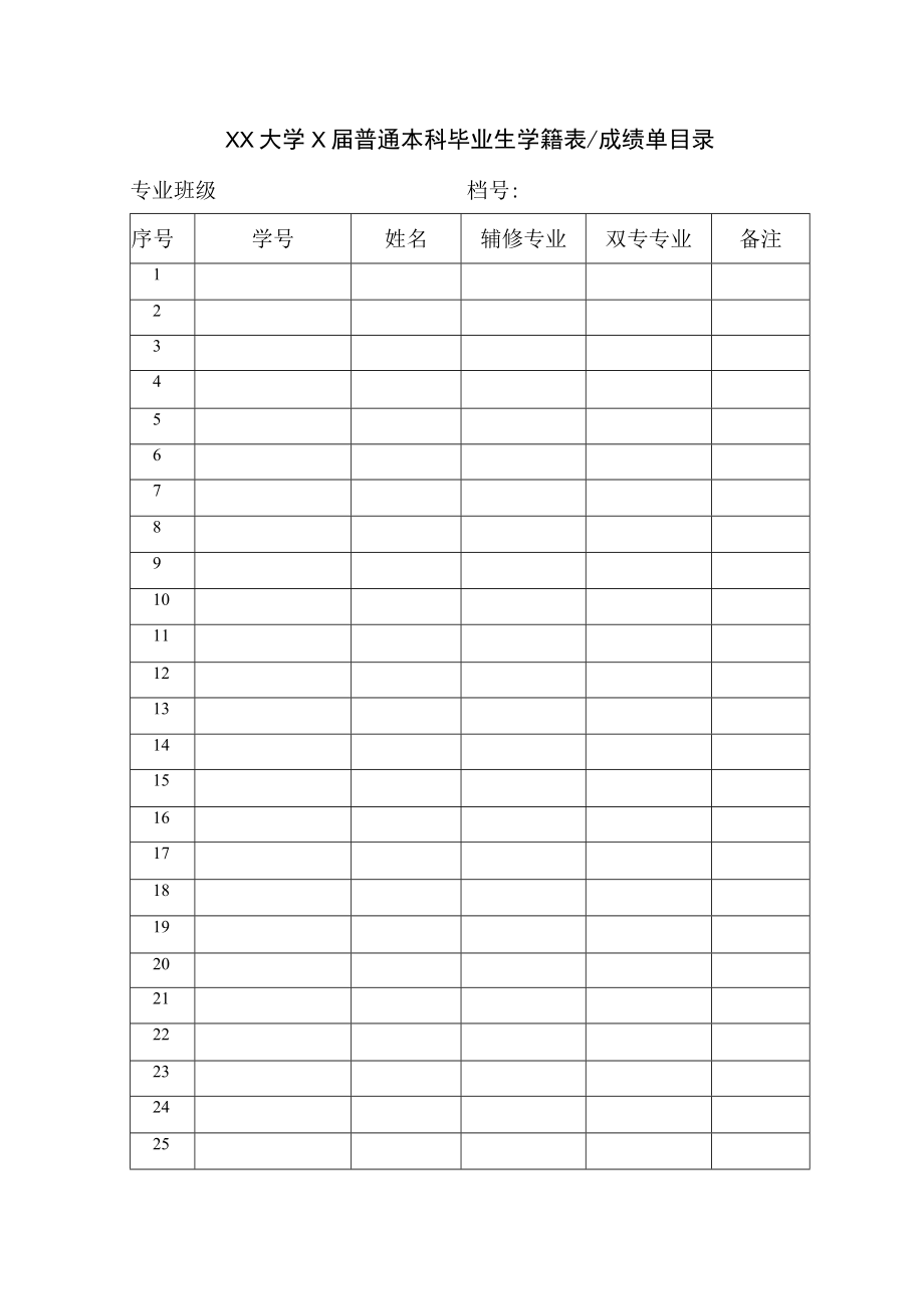 XX大学X届普通本科毕业生学籍表成绩单目录.docx_第1页