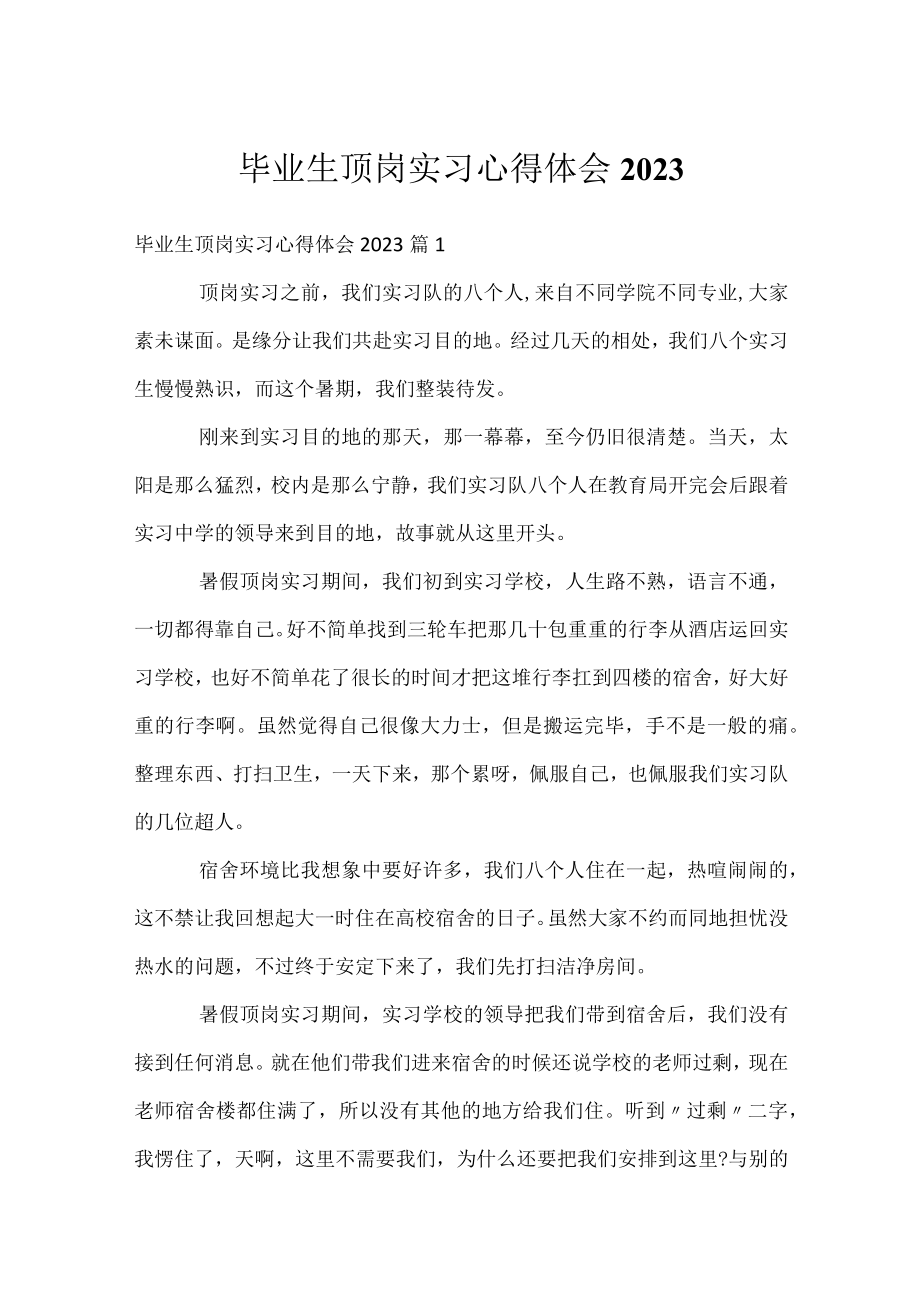 毕业生顶岗实习心得体会2023.docx_第1页