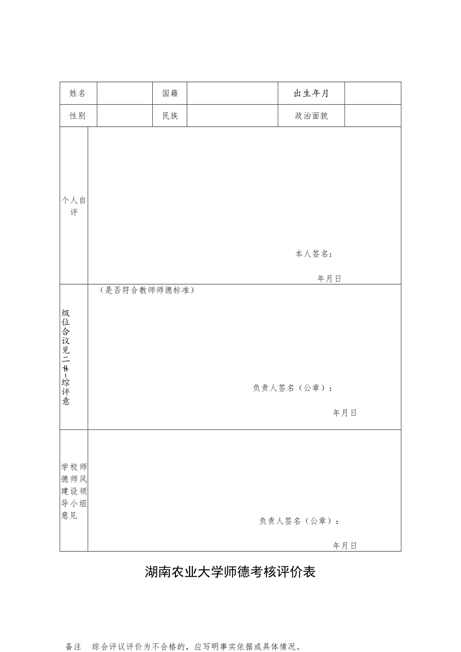 湖南农业大学师德考核评价表.docx_第1页