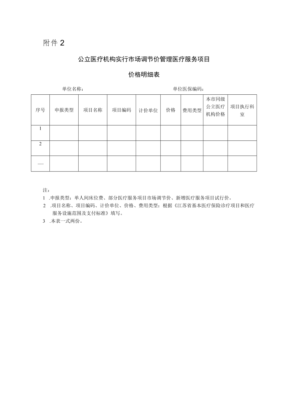 附件2公立医疗机构实行市场调节价管理医疗服务项目价格明细表.docx_第1页