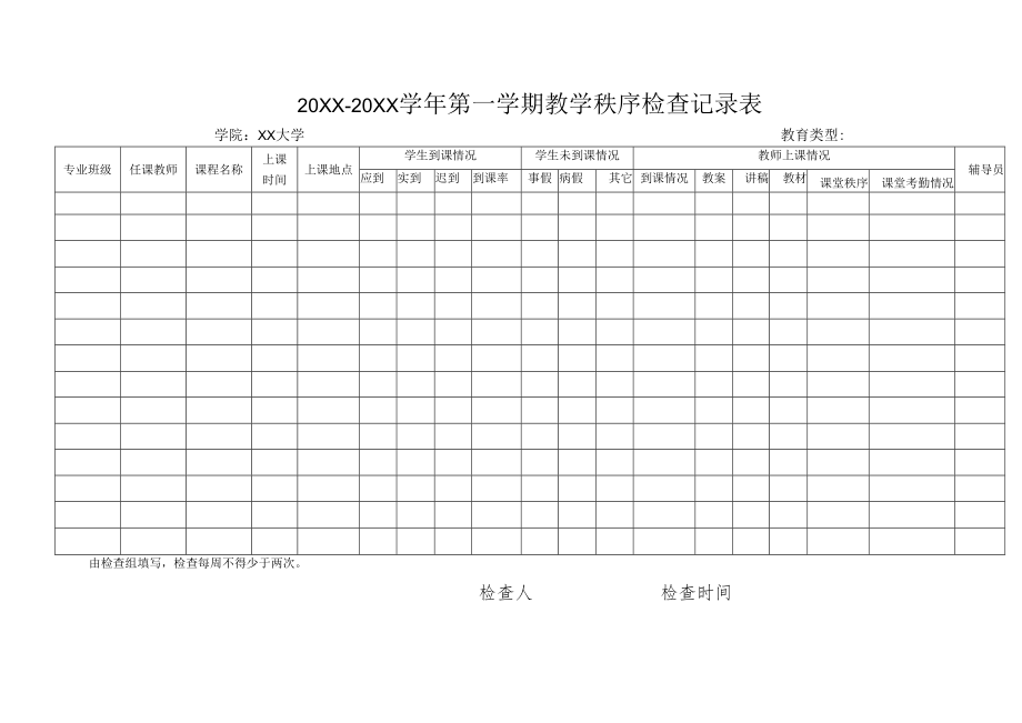 20XX-20XX学年第一学期教学秩序检查记录表.docx_第1页