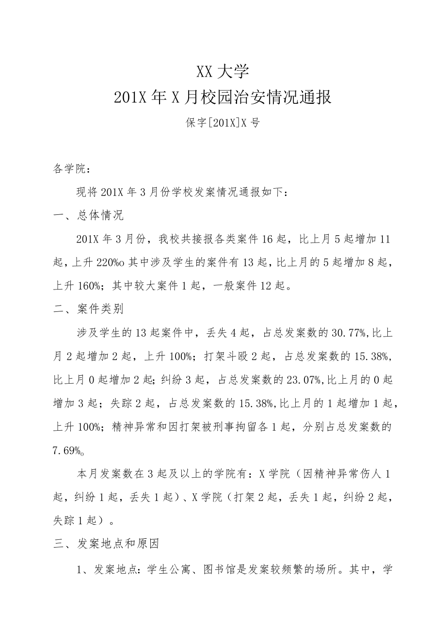 XX大学201X年X月校园治安情况通报.docx_第1页