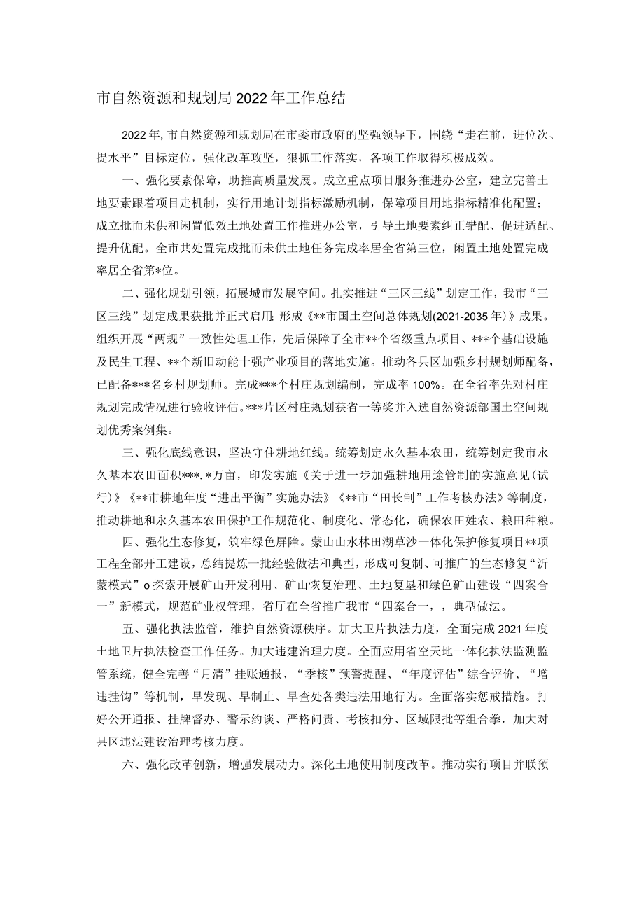 市自然资源和规划局2022年工作总结.docx_第1页