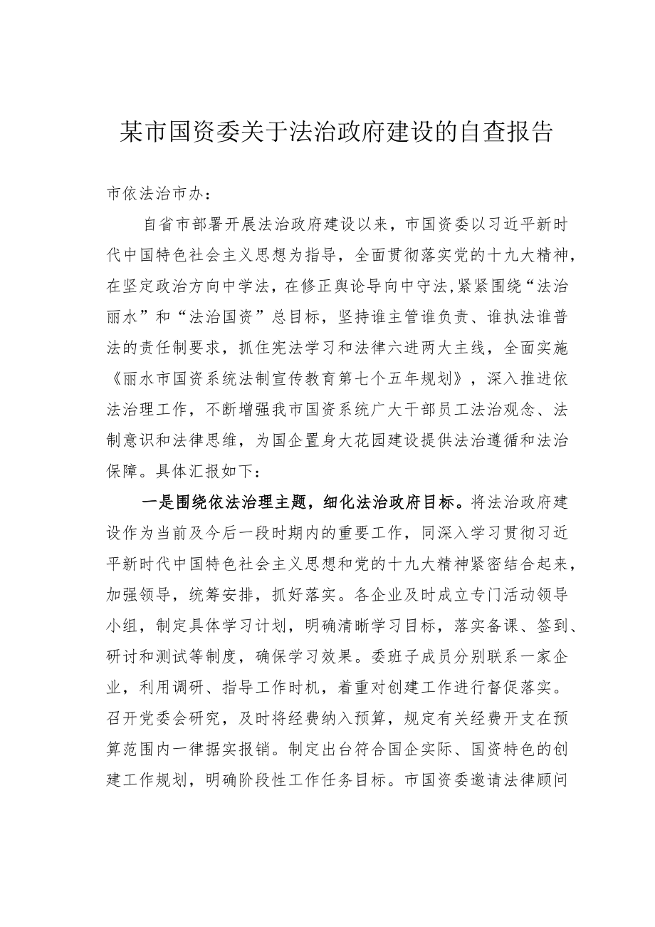 某市国资委关于法治政府建设的自查报告.docx_第1页