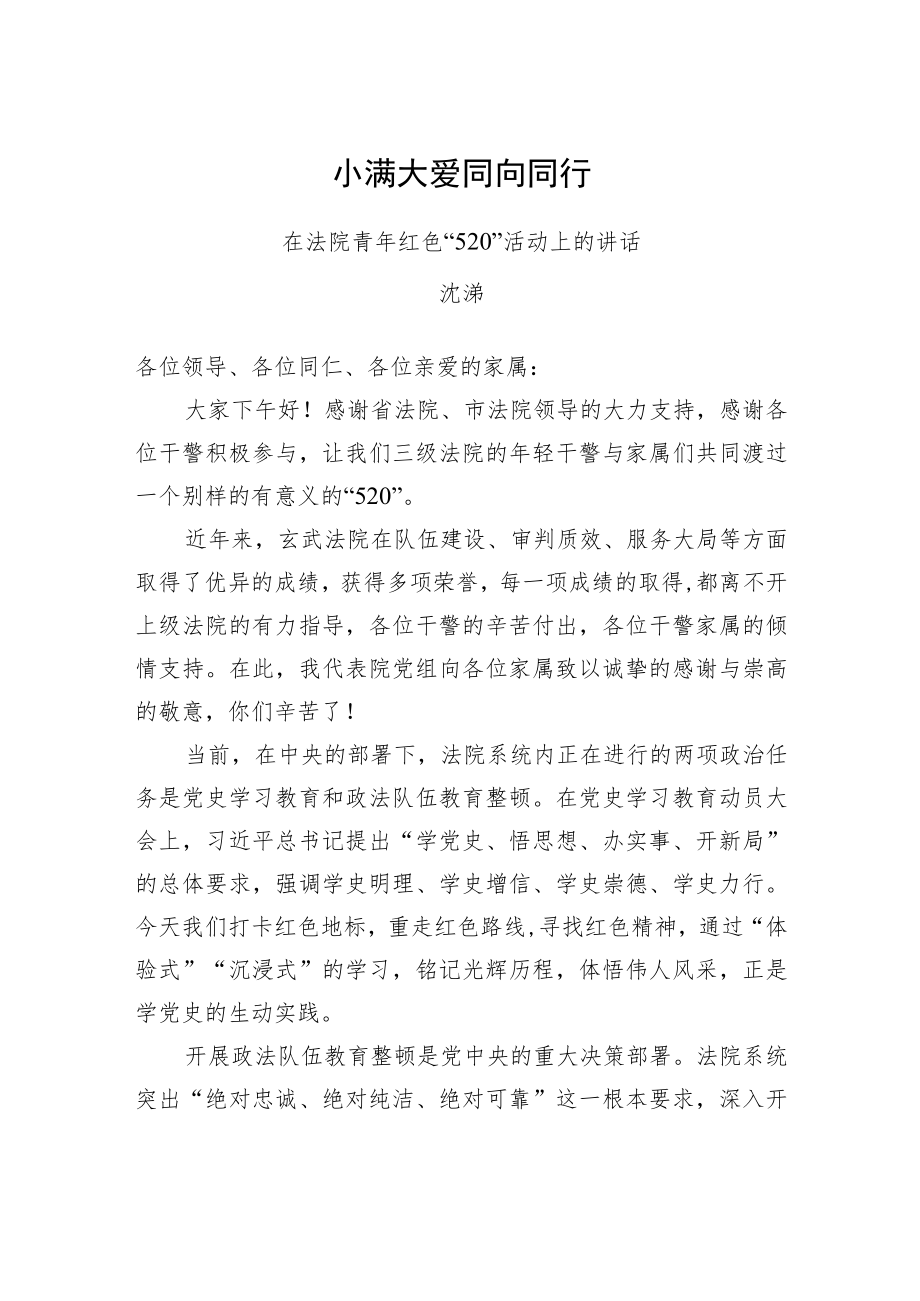 沈湧：在法院青年红色“520”活动上的讲话.docx_第1页