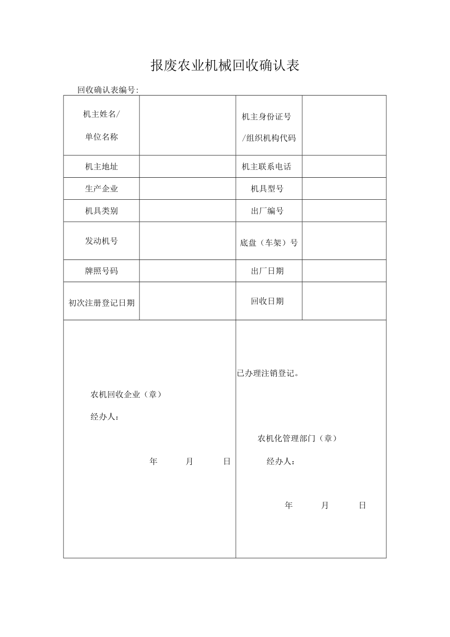 报废农业机械回收确认表.docx_第1页