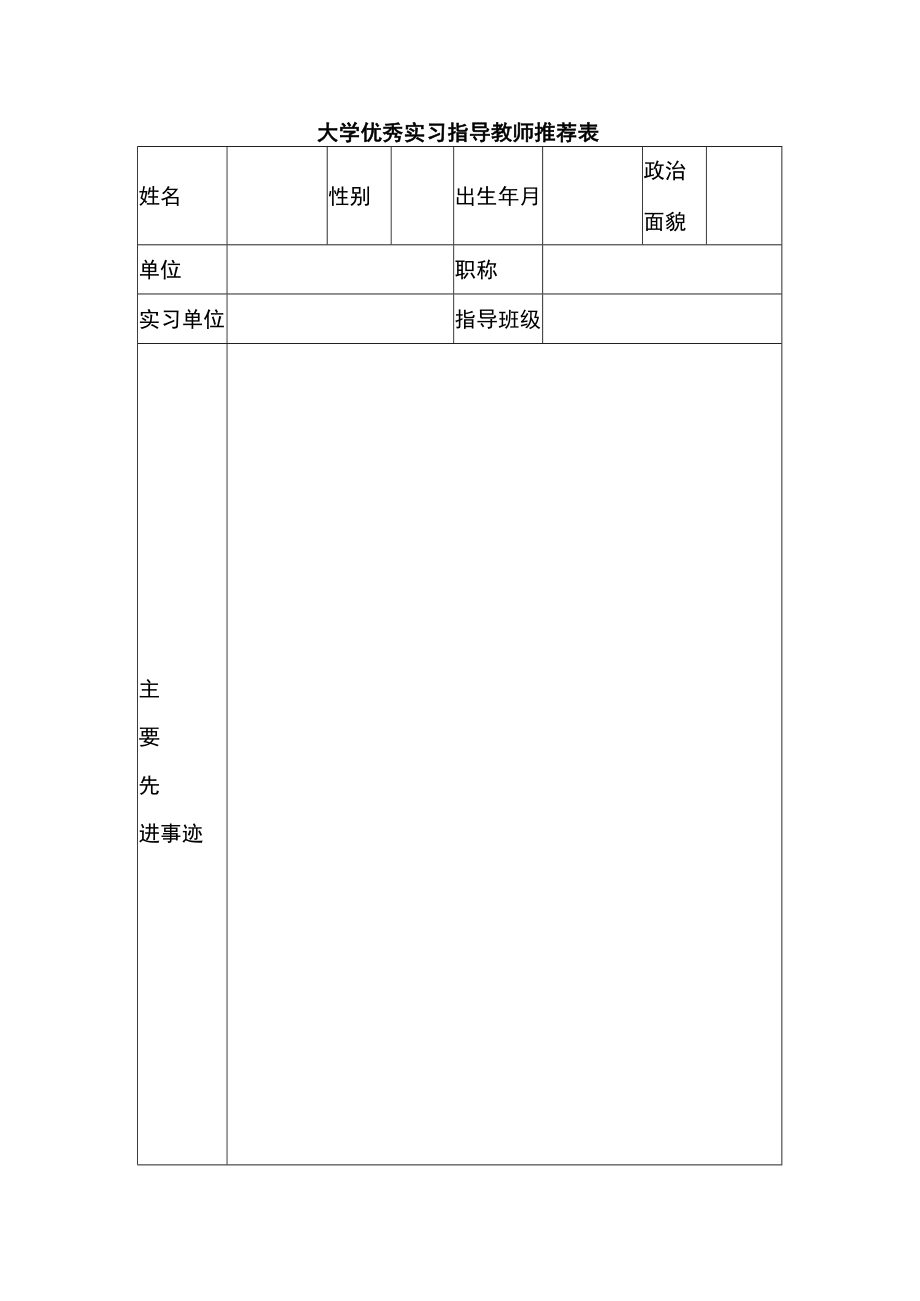 大学优秀实习指导教师推荐表.docx_第1页