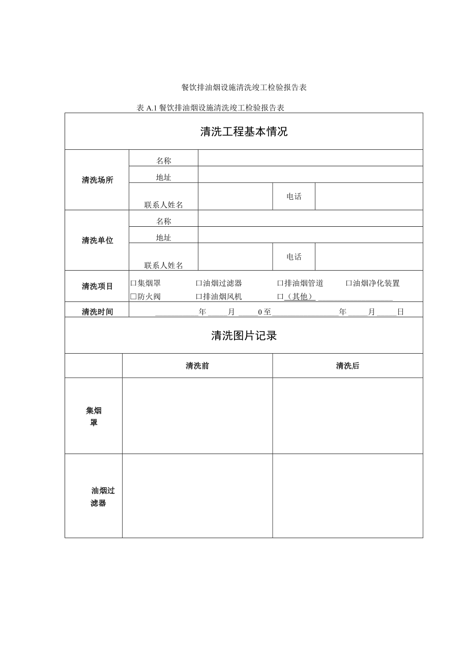 餐饮排油烟设施清洗竣工检验报告表.docx_第1页