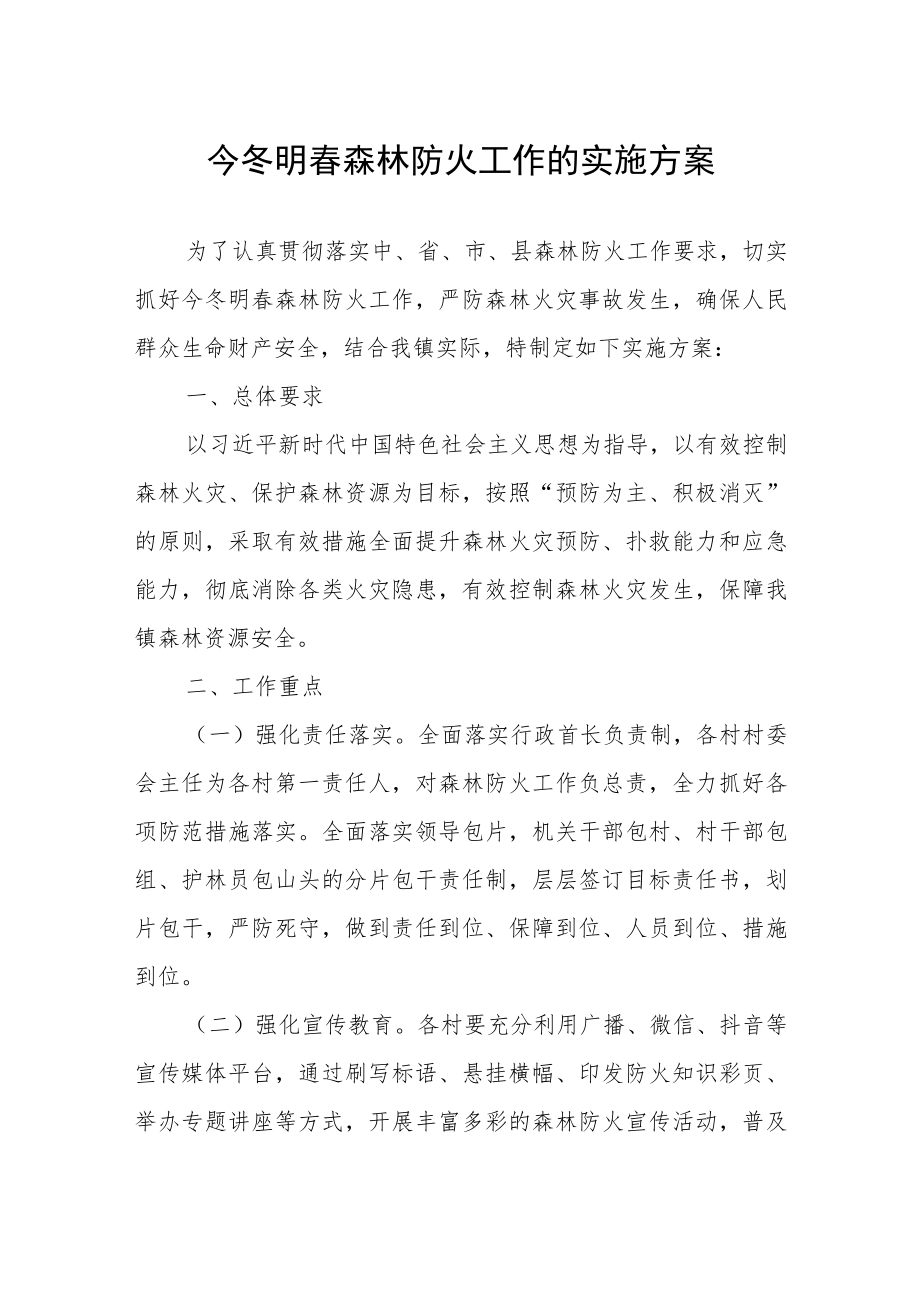 今冬明春森林防火工作的实施方案.docx_第1页