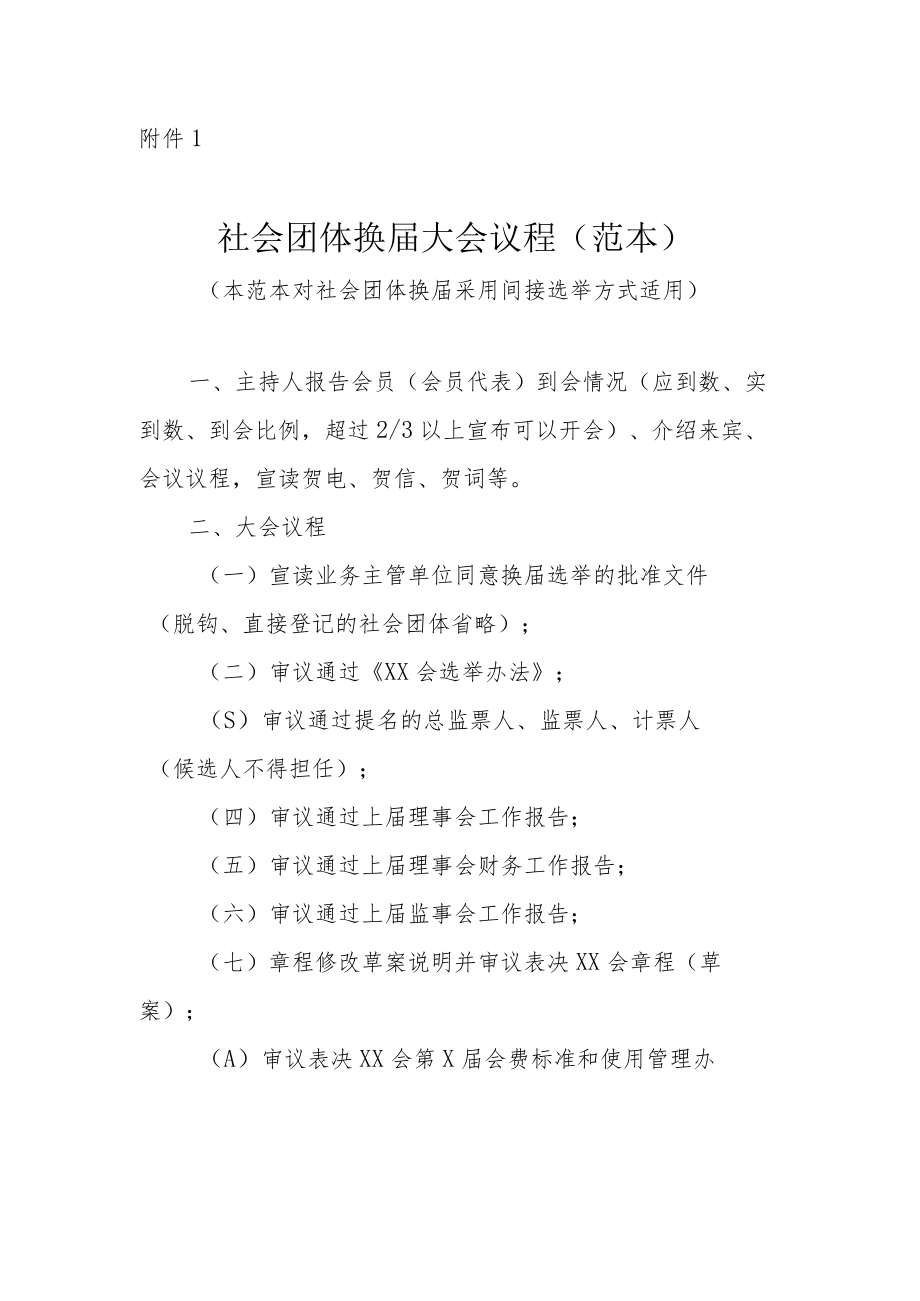 社会团体换届大会、成立大会议程、选举办法、会员代表产生办法、会费标准和使用管理办法（范本）.docx_第1页