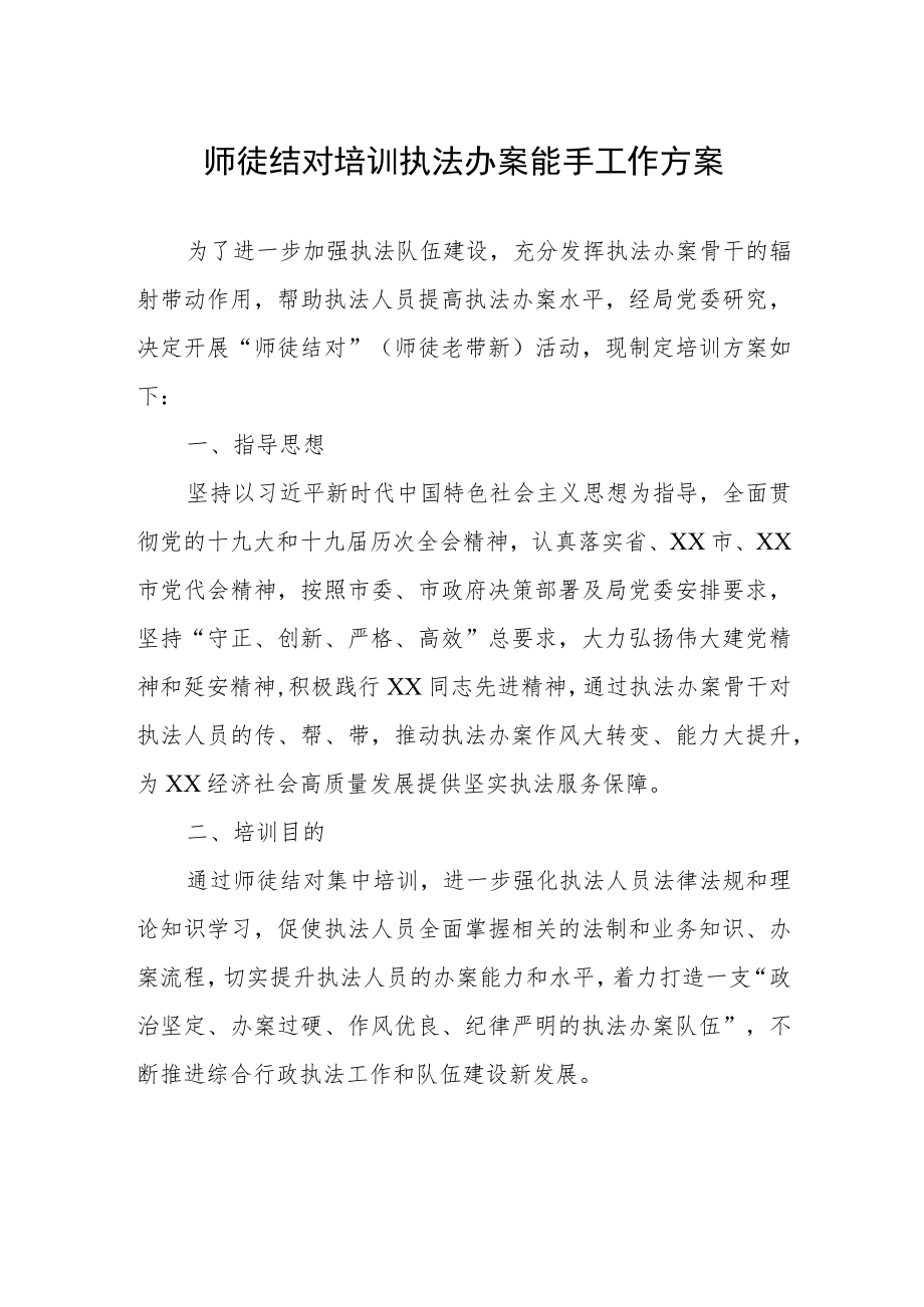 师徒结对培训执法办案能手工作方案.docx_第1页