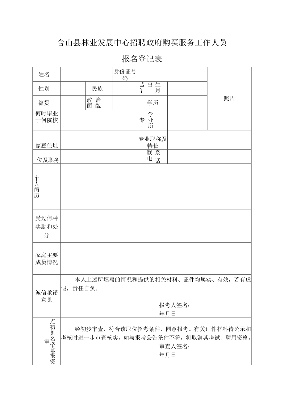 含山县医疗保障局招聘政府购买服务工作人员报名登记表.docx_第1页