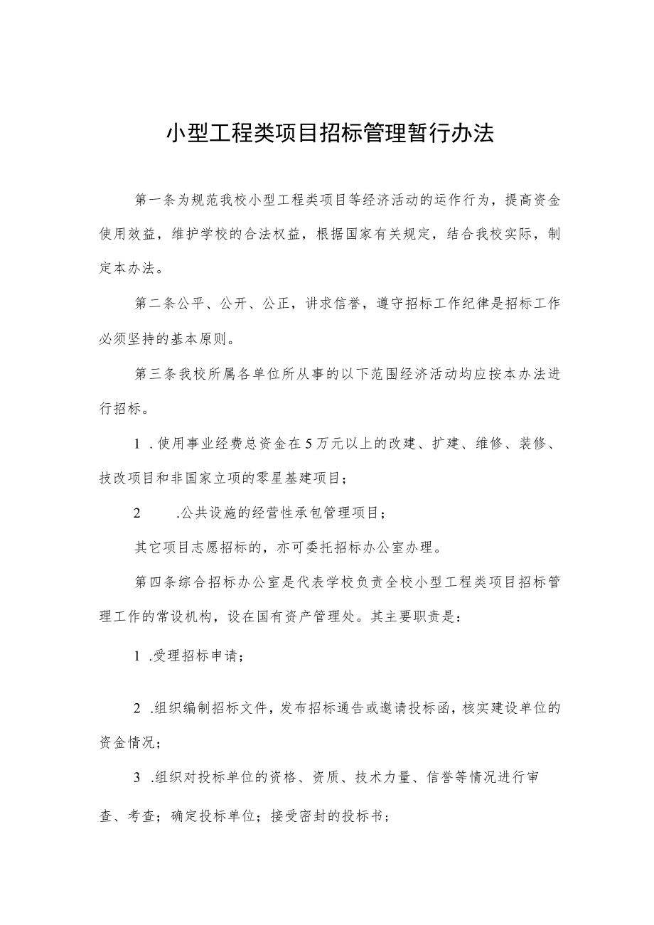 小型工程类项目招标管理暂行办法.docx_第1页