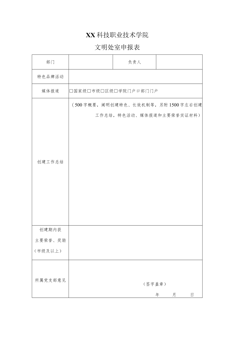 XX科技职业技术学院文明处室申报表.docx_第1页