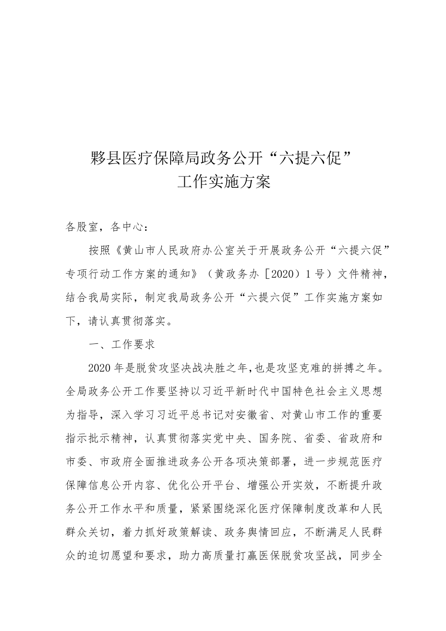 黟县医疗保障局政务公开“六提六促”工作实施方案.docx_第1页