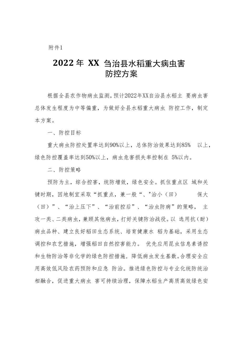 2022年XX自治县农作物重大病虫害防控方案.docx_第1页