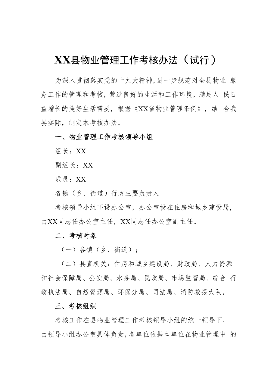 XX县物业管理工作考核办法（试行）.docx_第1页