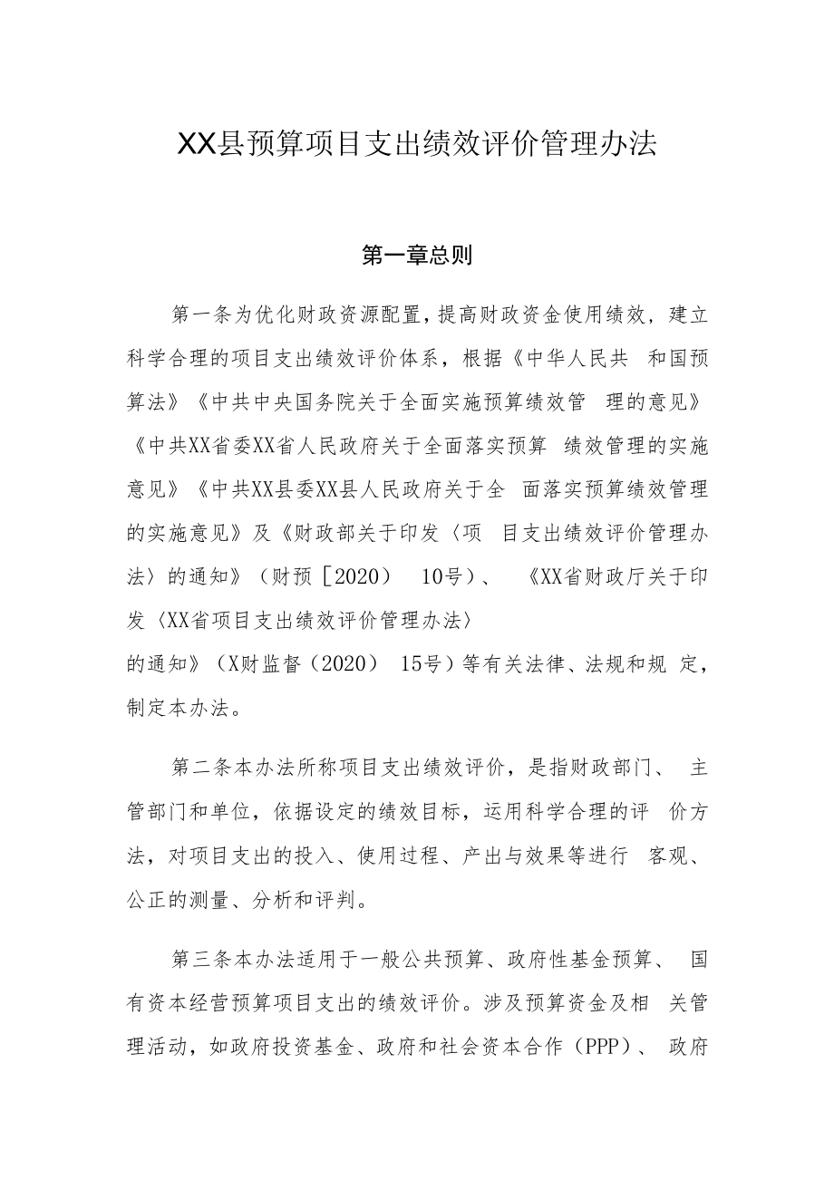 XX县预算项目支出绩效评价管理办法.docx_第1页