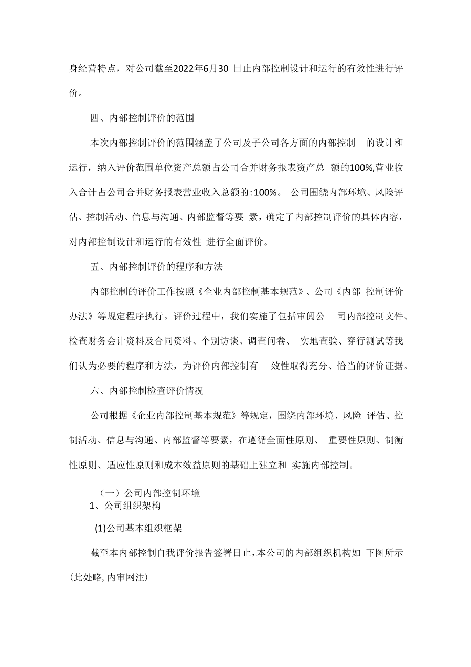 2022年半年度内部控制自我评价报告范文.docx_第2页