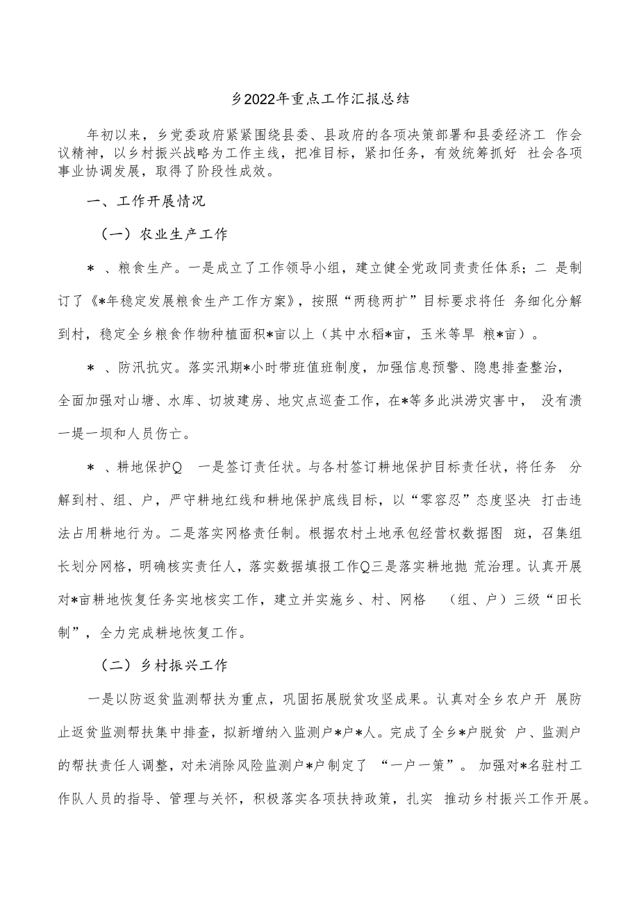 乡2022年重点工作汇报总结.docx_第1页