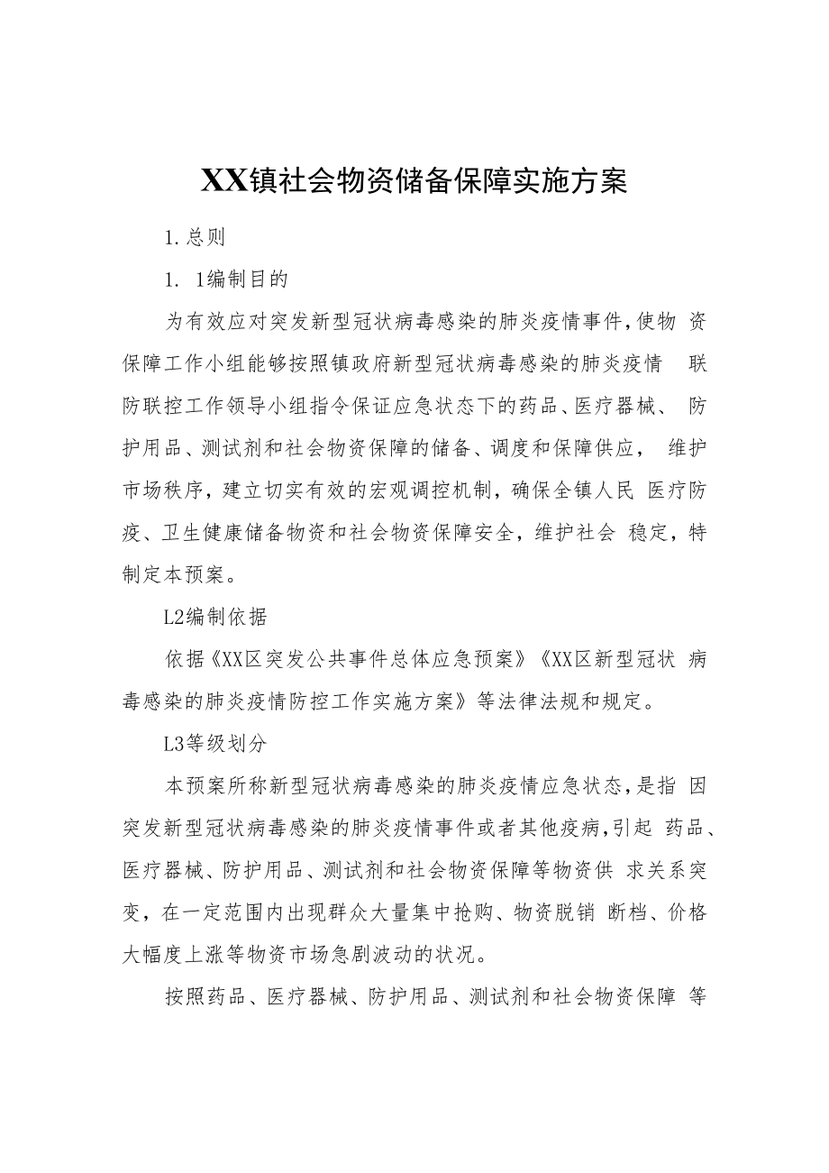 XX镇社会物资储备保障实施方案.docx_第1页