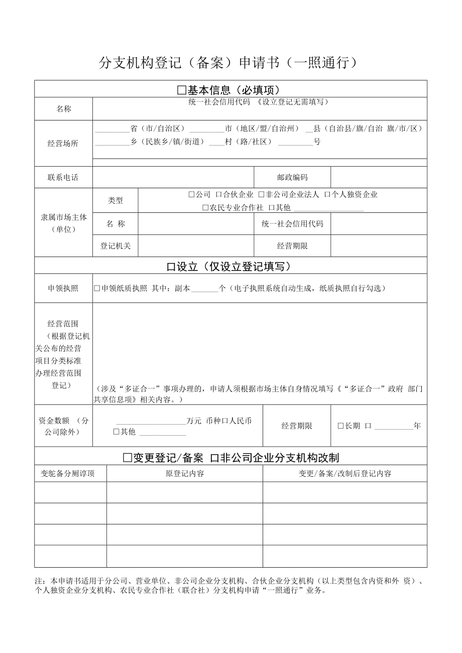 个人独资企业登记（备案）申请书.docx_第1页