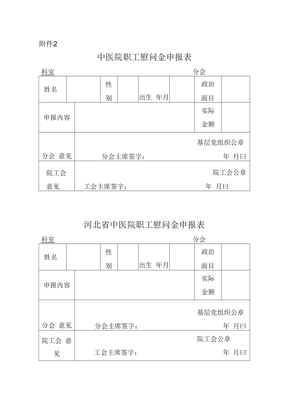 中医院职工慰问金申报表.docx_第1页