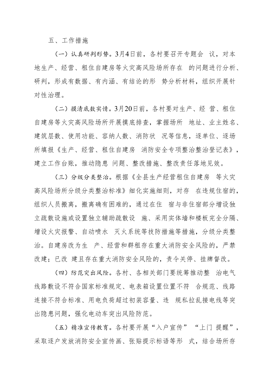 xx乡生产经营租住自建房等火灾高风险场所综合治理实施方案.docx_第3页