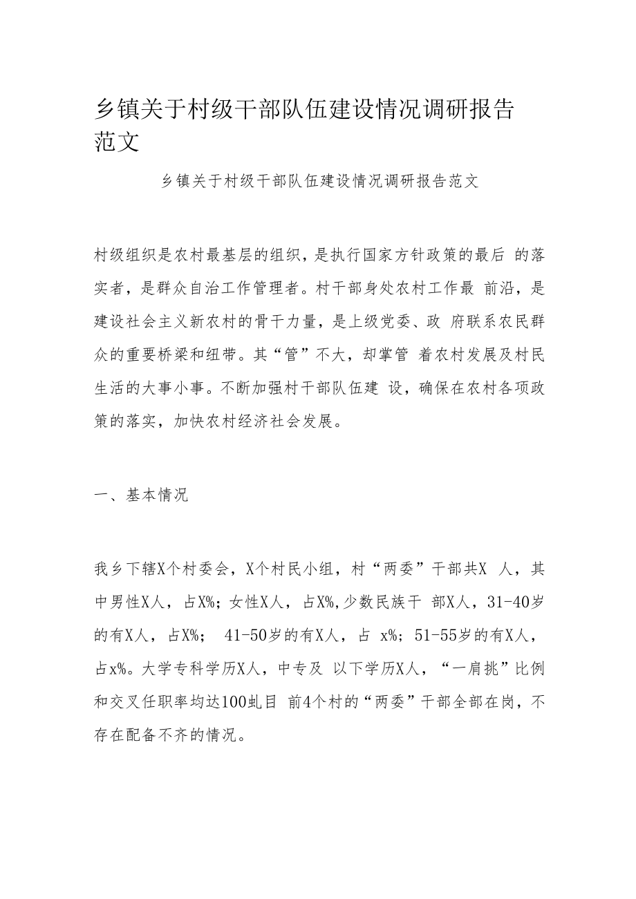 乡镇关于村级干部队伍建设情况调研报告范文.docx_第1页