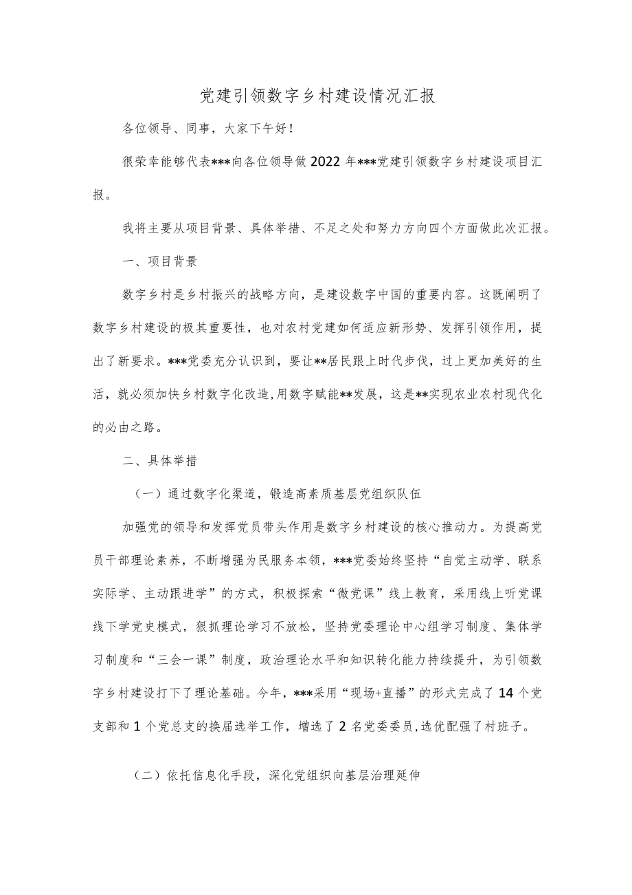 党建引领数字乡村建设情况汇报.docx_第1页