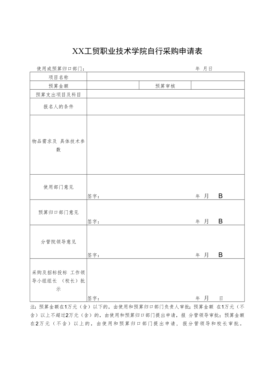 XX工贸职业技术学院自行采购申请表.docx_第1页