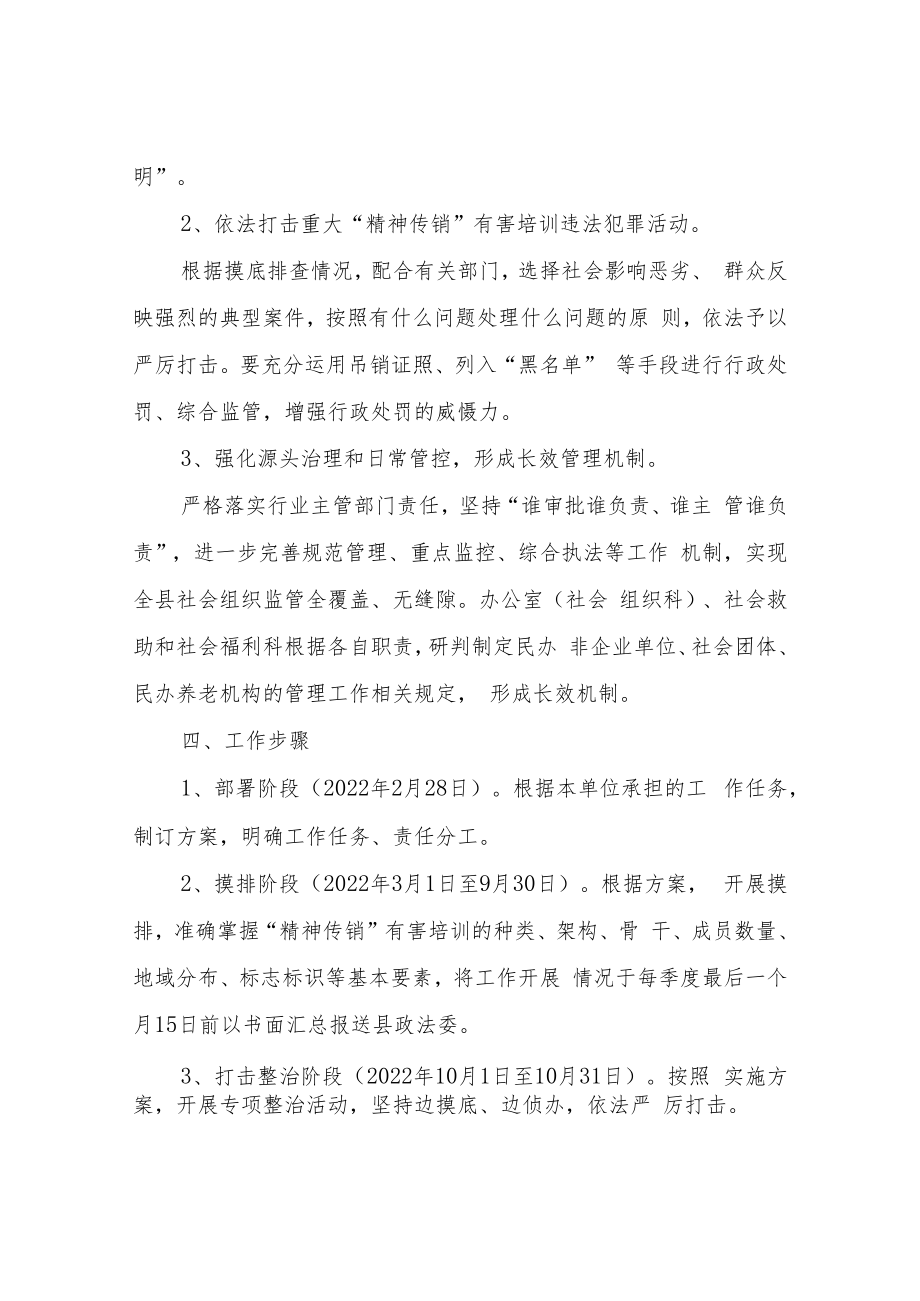 XX县民政局依法打击遏制“精神传销”有害培训工作实施方案.docx_第2页