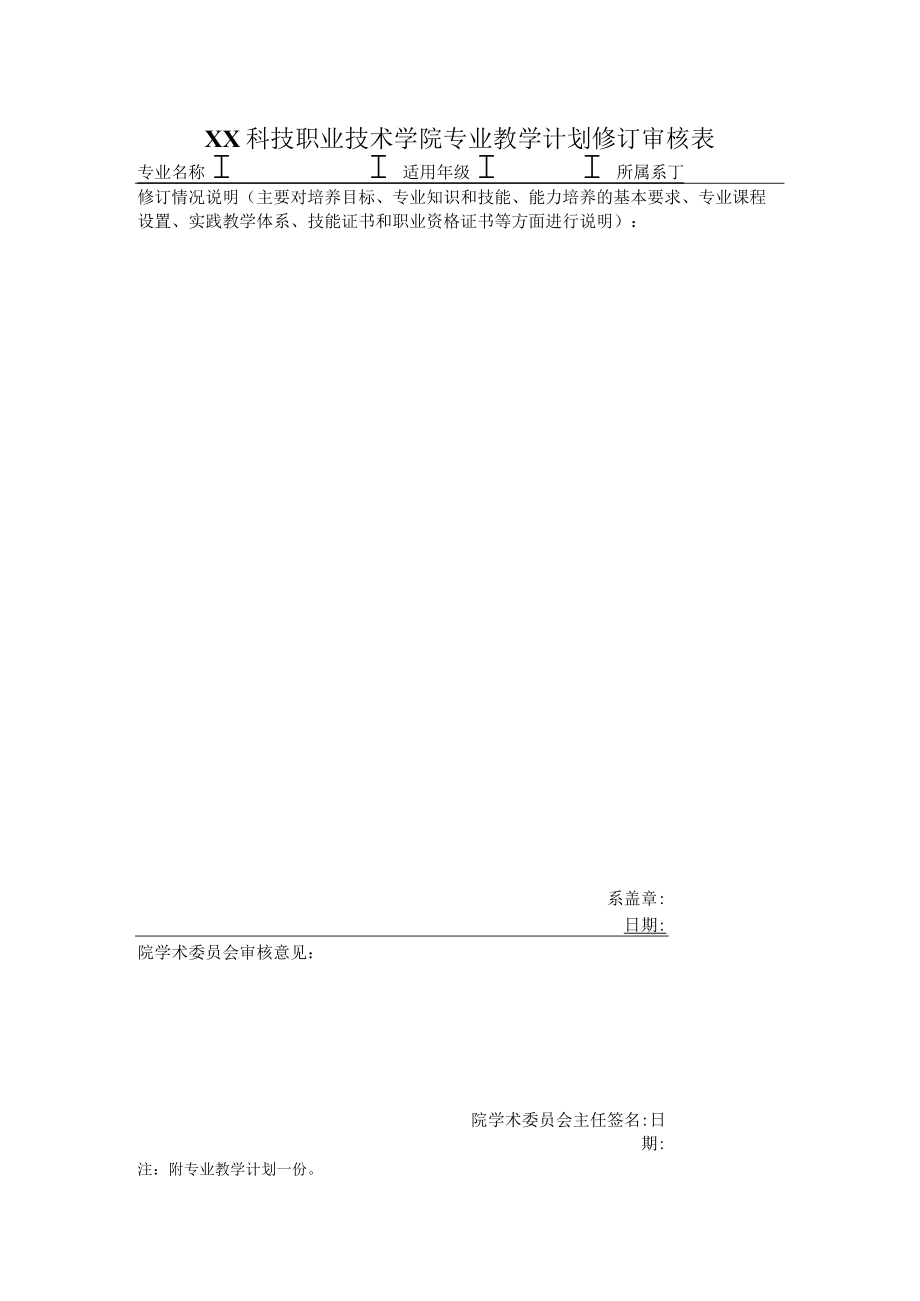 XX科技职业技术学院专业教学计划修订审核表.docx_第1页