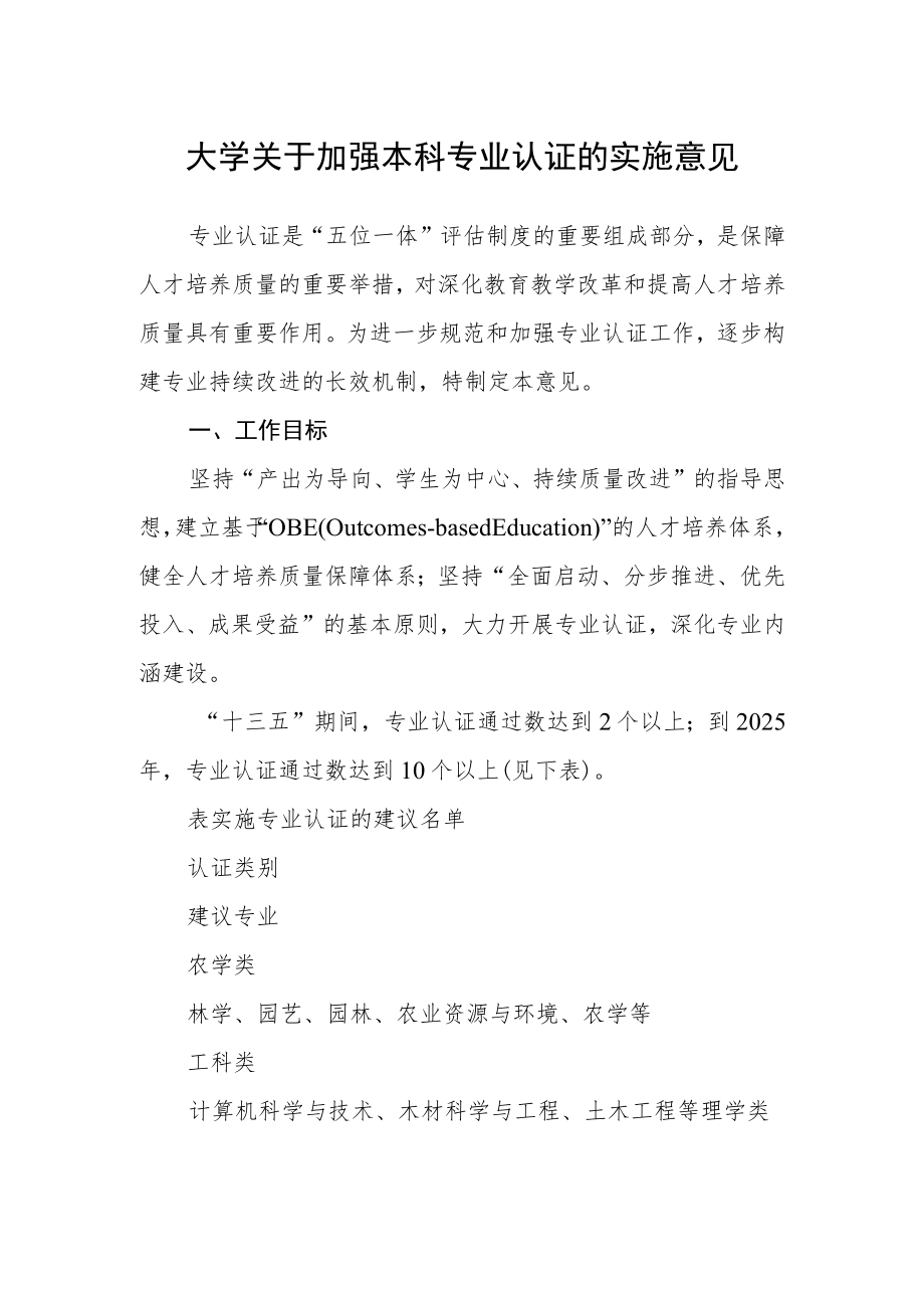 大学关于加强本科专业认证的实施意见.docx_第1页