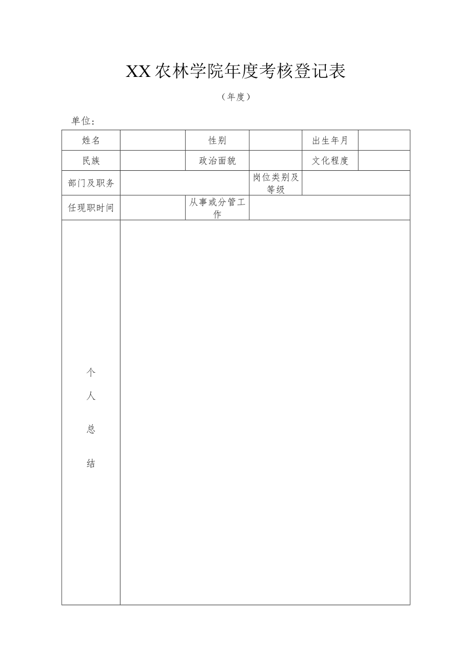 XX农林学院年度考核登记表.docx_第1页